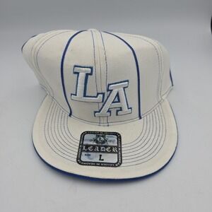 Leader In Headwear LA Fitted Baseball Hat / Cap Size L White And Blue NWT
